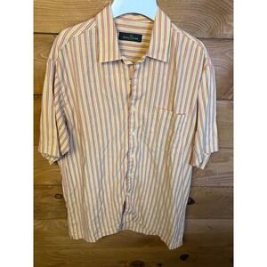 Bugatchi Uomo Mens Striped Short Sleeve Button Down Shirt Yellow Red L Resortwea